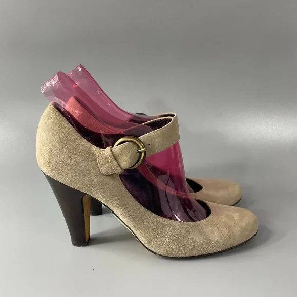 Giuseppe Zanotti Mary Janes Suede Block Heel Shoes, Size 38.5